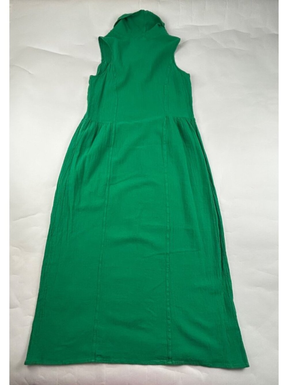 Manta del Lago Bright Green Crinkle Cotton Cowl Neck Maxi Dress M - Picture 5 of 7